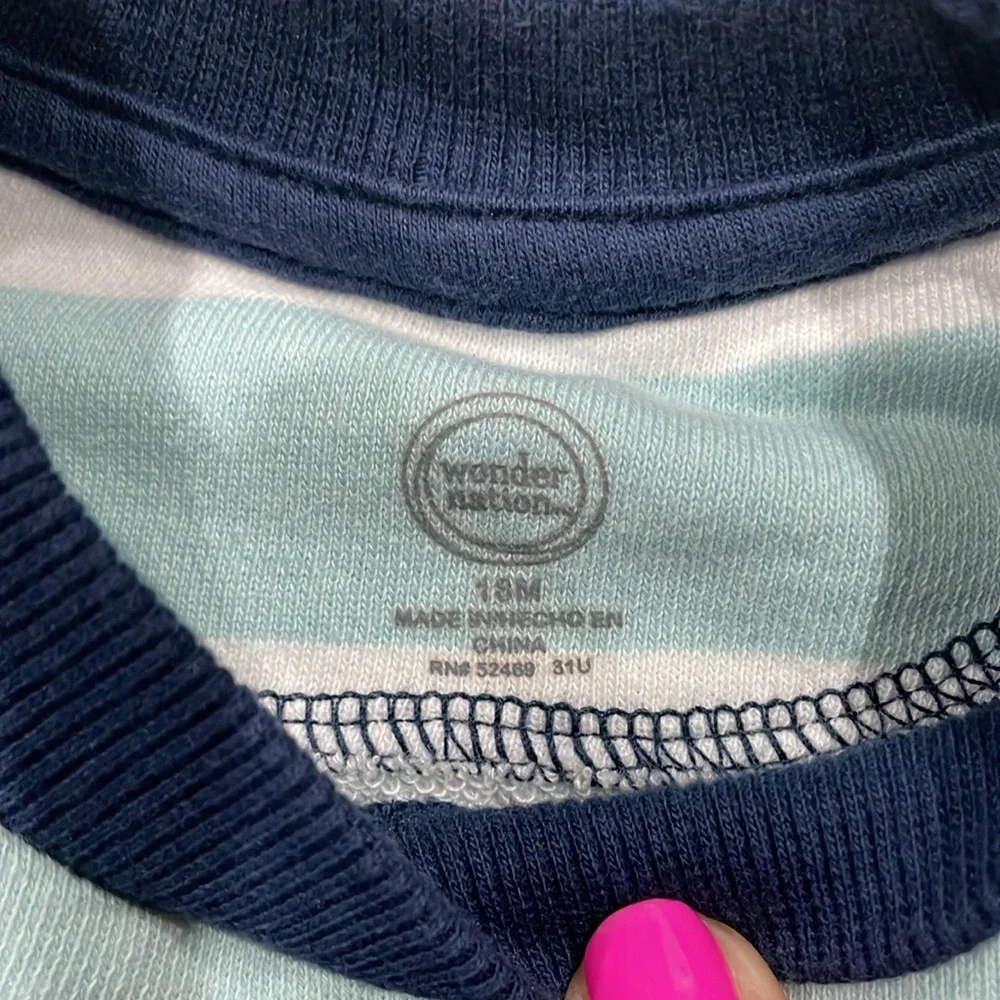 Striped Kids Shirt Blue & White Sz 18M & matching athletic drawstring pants 12M
